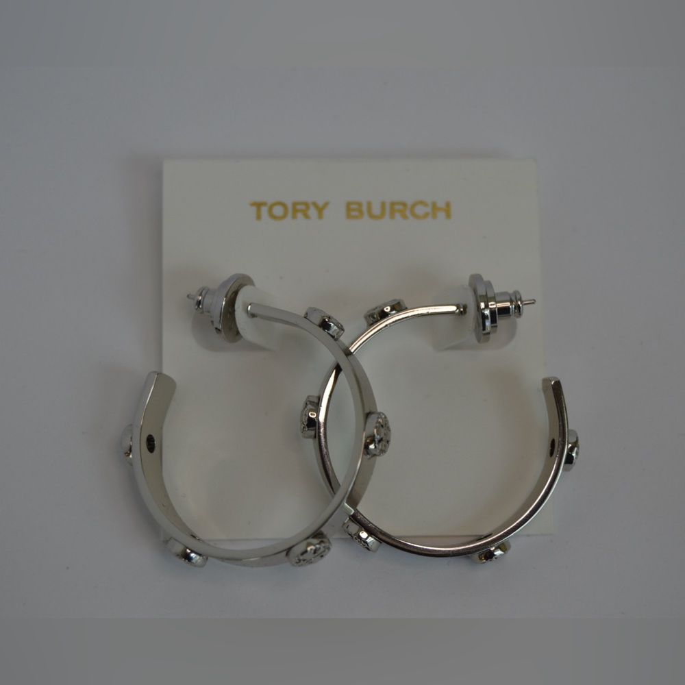 Tory Burch: Miller Stud Hoop Earrings in Silver